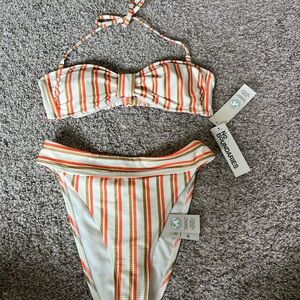No Boundaries Kids Striped Bikini - Orange and White